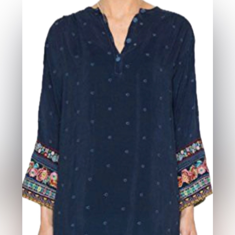 Johnny Was  Blue Night PatchWork Sleeve Tunic Women’s Size S New With ta…